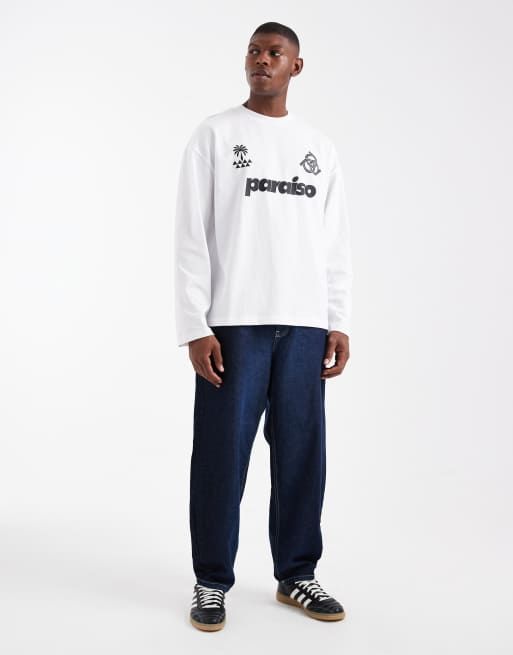 ASOS DESIGN oversized long sleeve t-shirt with football graphic in white  , 2 of 5