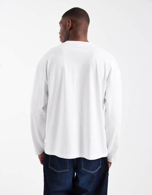 ASOS DESIGN oversized long sleeve t-shirt with football graphic in white  , 3 of 5