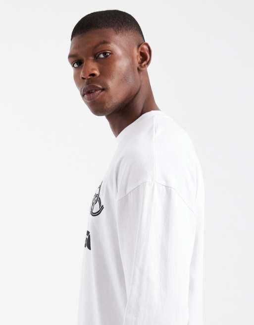 ASOS DESIGN oversized long sleeve t-shirt with football graphic in white  , 4 of 5