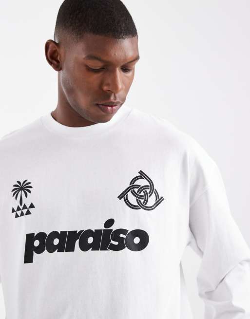 ASOS DESIGN oversized long sleeve t-shirt with football graphic in white  , 5 of 5