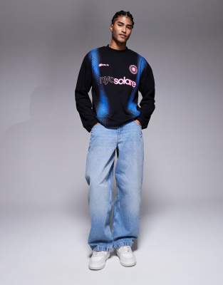 Asos Design Oversized Long Sleeve T-shirt With Football Inspired High Build Graphic In Blue