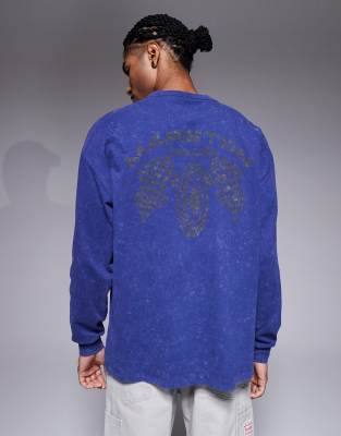 Asos Design Oversized Long Sleeve T-shirt With Motor Graphic In Blue