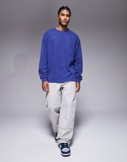 ASOS DESIGN oversized long sleeve t-shirt with motor graphic in washed navy