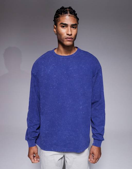 ASOS DESIGN oversized long sleeve t-shirt with motor graphic in washed navy, 3 of 5