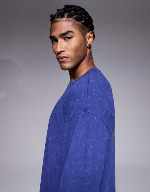 ASOS DESIGN oversized long sleeve t-shirt with motor graphic in washed navy, 4 of 5