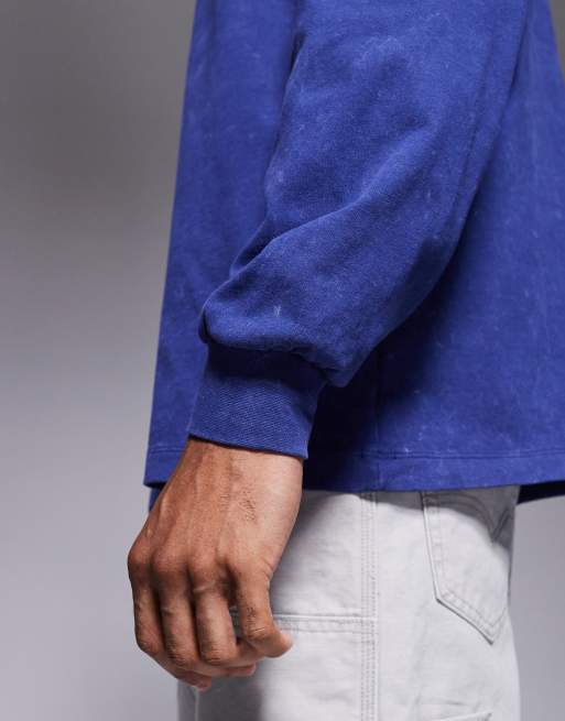 ASOS DESIGN oversized long sleeve t-shirt with motor graphic in washed navy