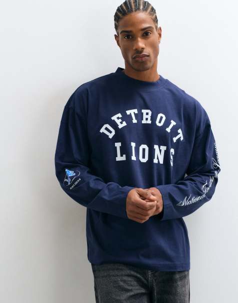 ASOS DESIGN oversized long sleeve t-shirt with NFL Detroit Lions in navy  - view 1