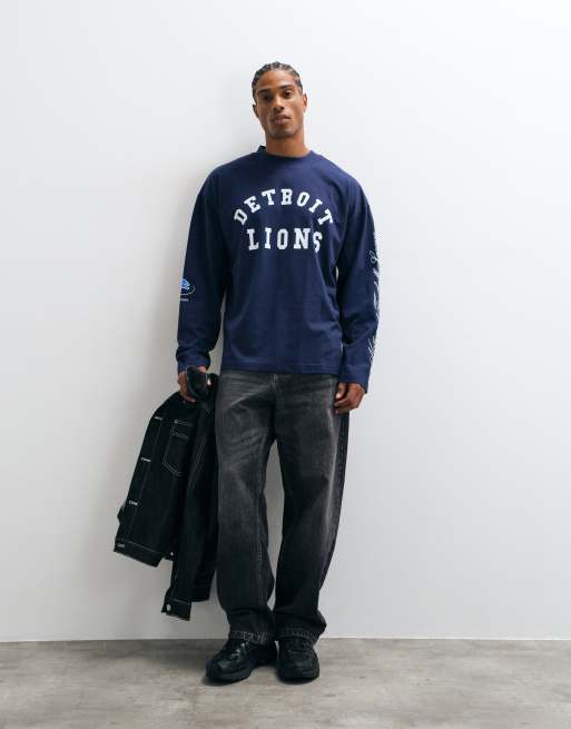 ASOS DESIGN oversized long sleeve t-shirt with NFL Detroit Lions in navy , 2 of 5
