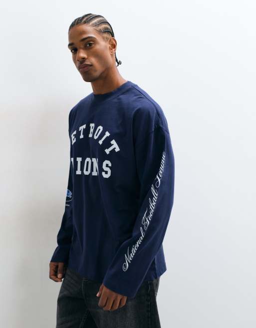 ASOS DESIGN oversized long sleeve t-shirt with NFL Detroit Lions in navy , 3 of 5