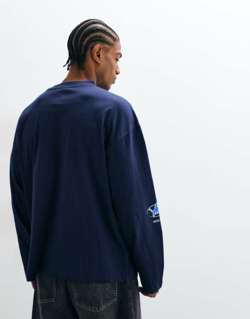 ASOS DESIGN oversized long sleeve t-shirt with NFL Detroit Lions in navy , 5 of 5