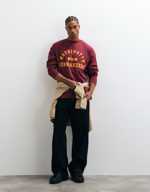 ASOS DESIGN oversized long sleeve t-shirt with NFL Washington Commanders print in burgundy, 2 of 5