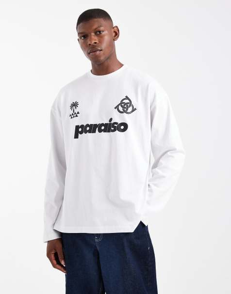 ASOS DESIGN oversized long sleeve T-shirt with paraiso graphic in white - view 1