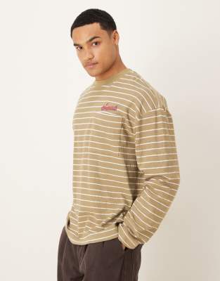 Asos Design Oversized Long Sleeve T-shirt With Pocket Embroidery In Nude