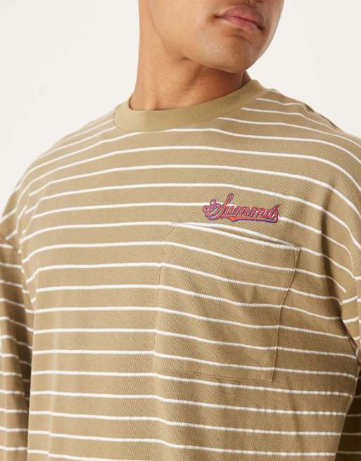 ASOS DESIGN oversized long sleeve t-shirt with pocket embroidery in green stripe , 5 of 5