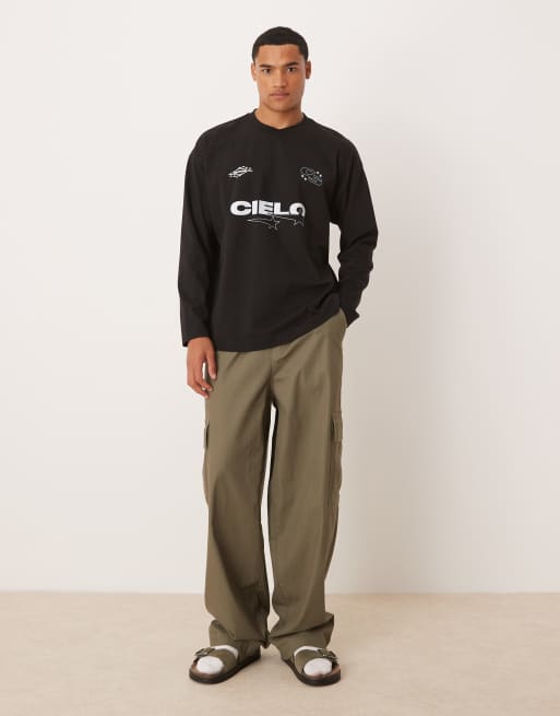 ASOS DESIGN oversized long sleeve T-shirt with print detail in black