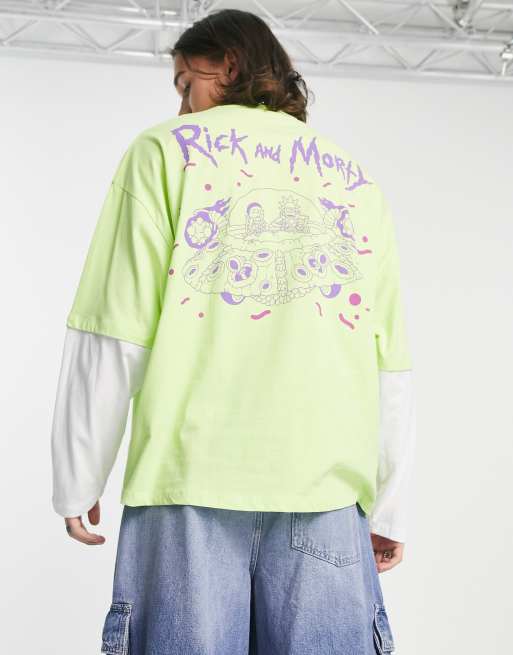 ASOS DESIGN oversized long sleeve t-shirt with Rick and Morty print in green