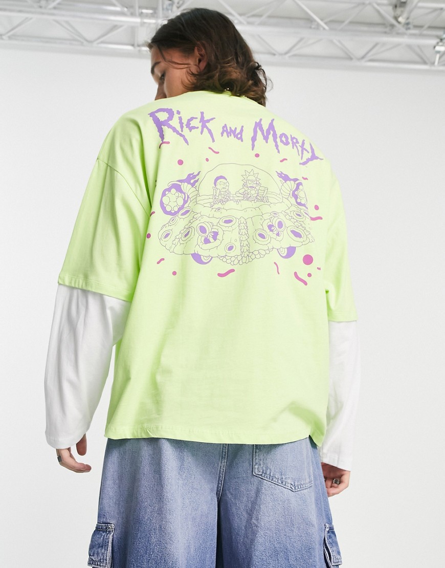 ASOS DESIGN oversized long sleeve t-shirt with Rick N Morty print in green