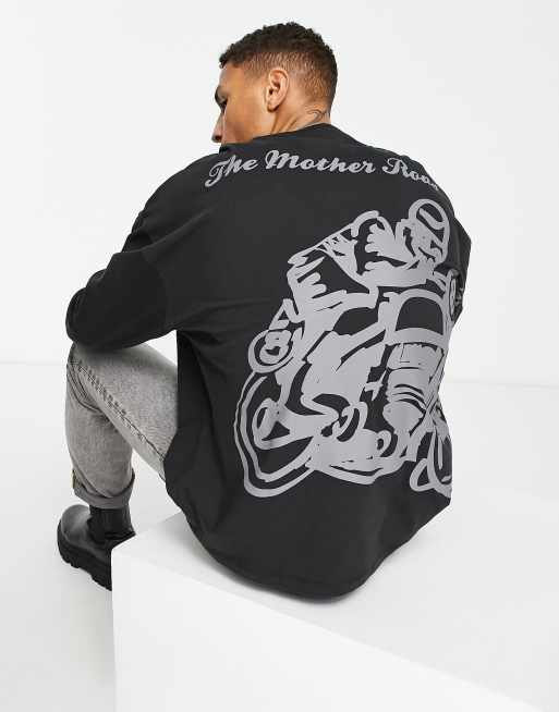 ASOS DESIGN oversized long sleeve t-shirt with Route 66 print in black
