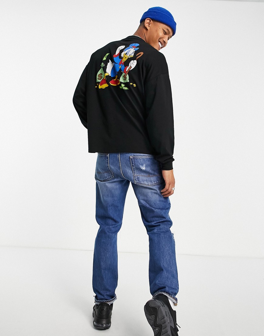 ASOS DESIGN oversized long sleeve t-shirt with Scrooge McDuck print in black