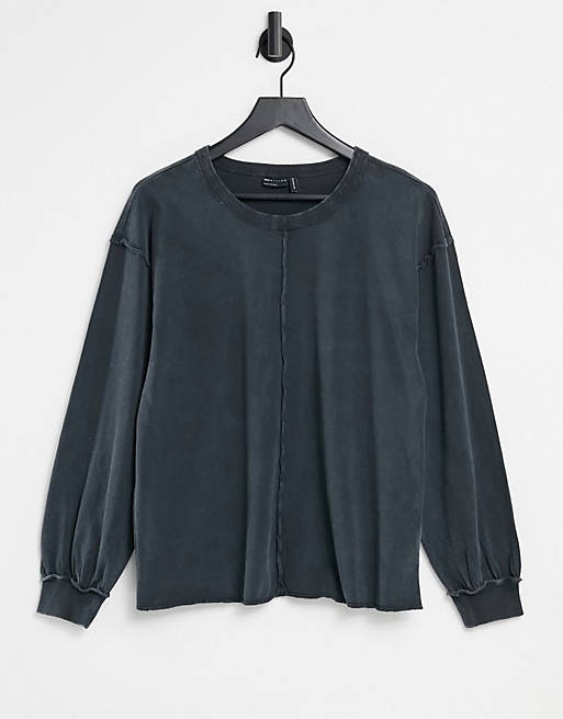  oversized long sleeve t-shirt with seam detail in washed black 