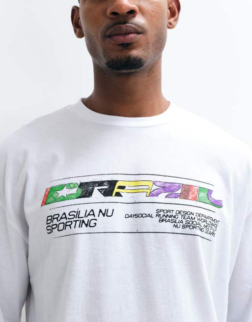 ASOS DESIGN oversized long sleeve t-shirt with sport graphic in white, 4 of 5