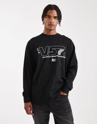 Asos Design Oversized Long Sleeve T-shirt With Sports Graphic In Black