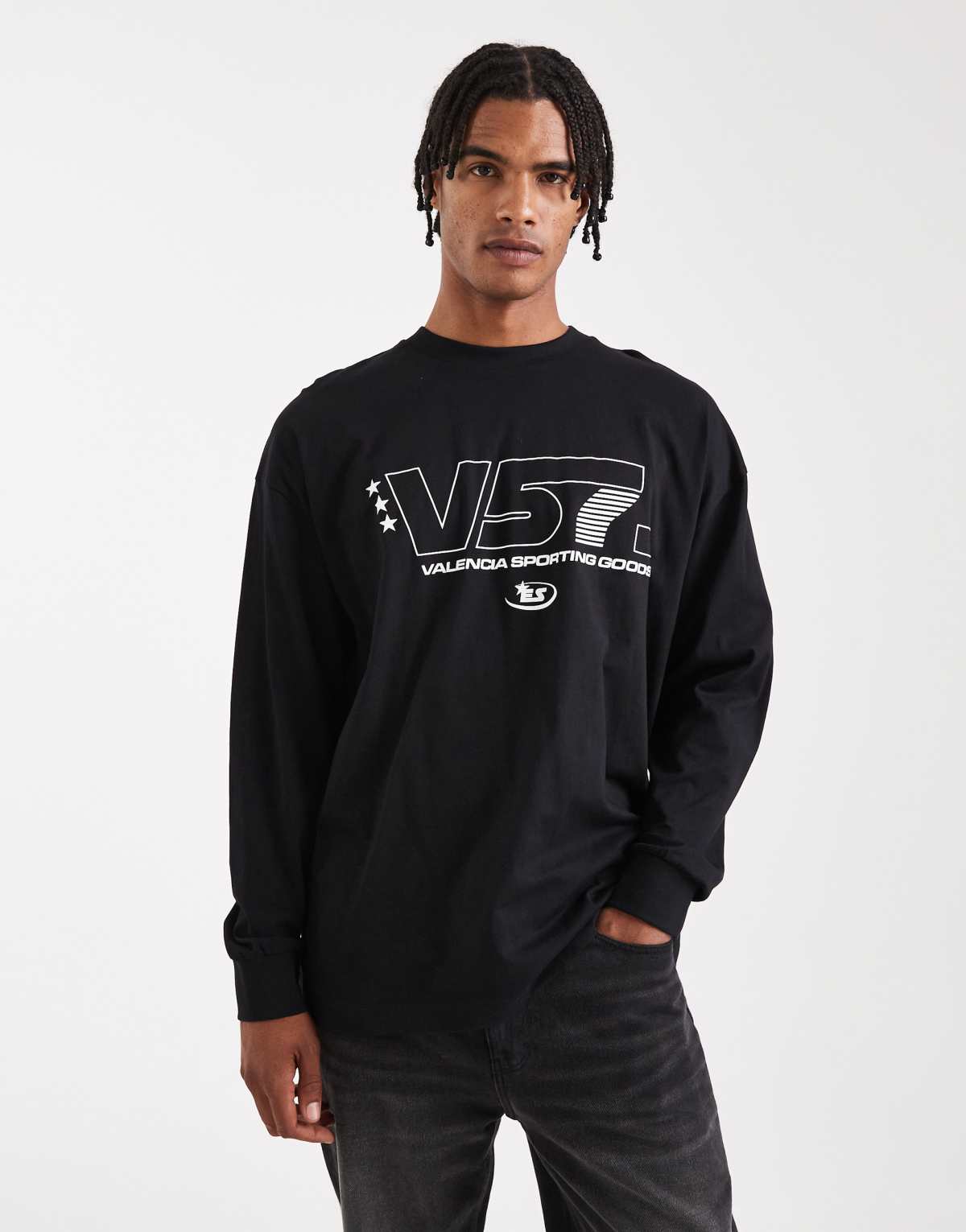ASOS DESIGN oversized long sleeve t-shirt  with sports graphic in black