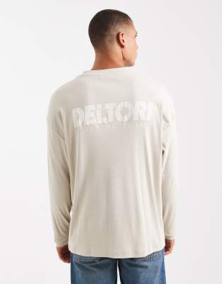 Asos Design Oversized Long Sleeve T-shirt With Text Graphic In Neutral