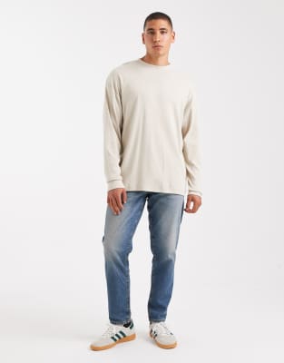 Asos Design Oversized Long Sleeve T-shirt With Text Graphic In Neutral