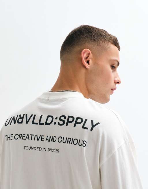 ASOS DESIGN oversized long sleeve t-shirt with text graphic in cream, 2 of 5