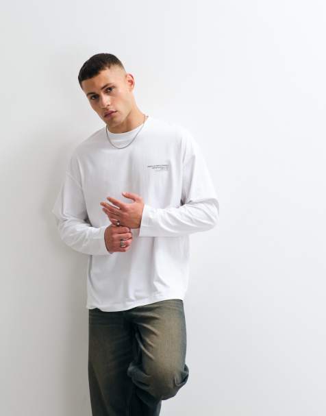ASOS DESIGN oversized long sleeve t-shirt with text graphic in white - view 1