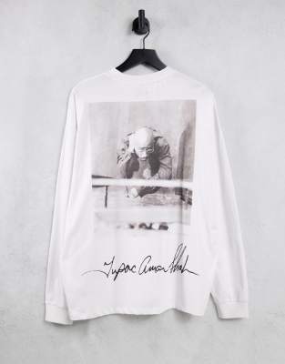ASOS DESIGN oversized long sleeve T-shirt with Tupac prints in gray