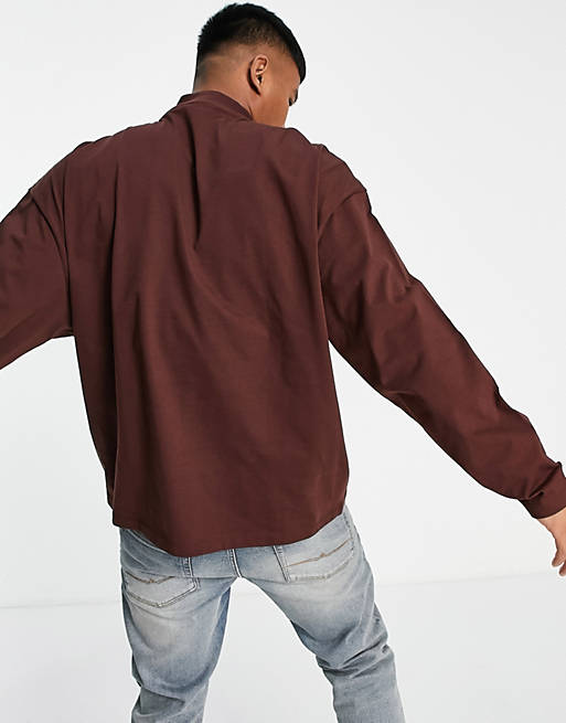 T-Shirts & Vests oversized long sleeve t-shirt with turtle neck in brown 