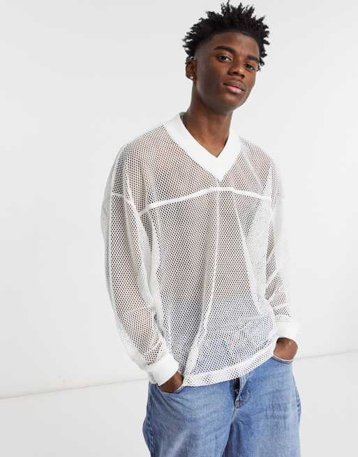 ASOS DESIGN oversized long sleeve t-shirt with V neck in white mesh