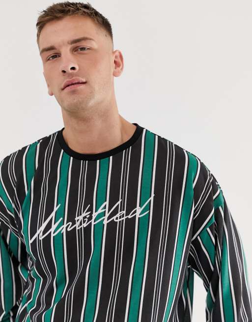 ASOS DESIGN oversized long sleeve t-shirt with vertical stripe and Untitled print