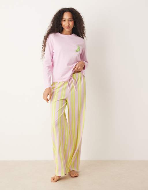 ASOS DESIGN oversized long sleeve tee & pants pajama set in pickle print