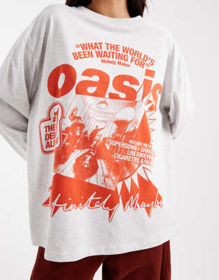 Asos Design Oversized Long Sleeve Tee With Oasis Debut Album Licence In Gray
