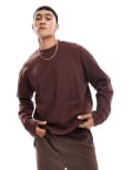 [ASOS DESIGN] ASOS DESIGN oversized long sleeve textured t-shirt with side slit in dark brown XS Bitter chocolate