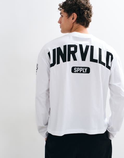 ASOS DESIGN oversized long sleeve top with varsity number print in white - view 1