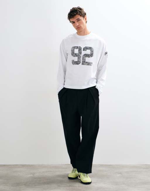 ASOS DESIGN oversized long sleeve top with varsity number print in white, 2 of 5