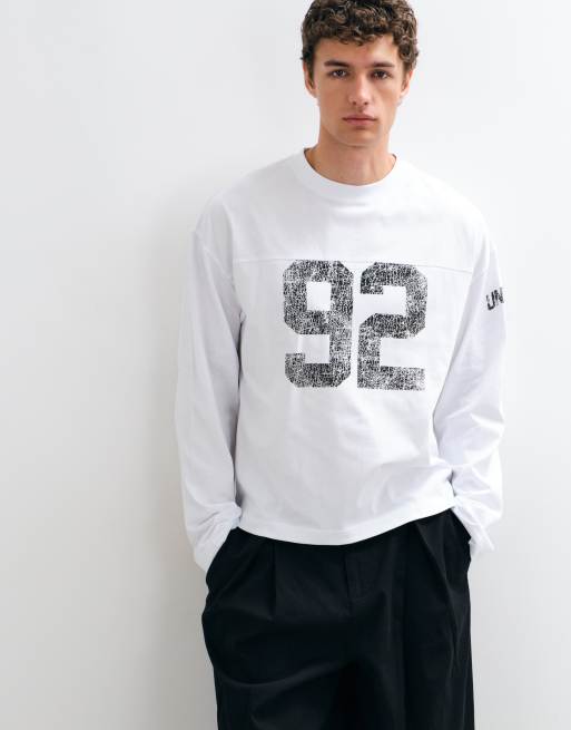 ASOS DESIGN oversized long sleeve top with varsity number print in white, 3 of 5