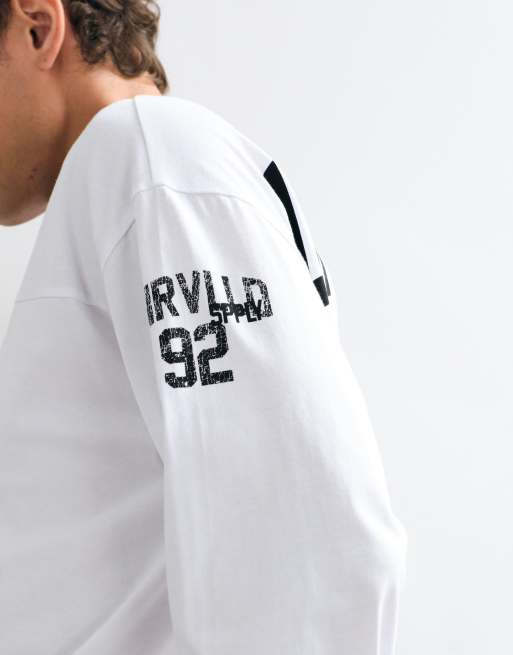 ASOS DESIGN oversized long sleeve top with varsity number print in white, 4 of 5