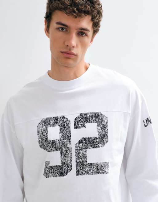 ASOS DESIGN oversized long sleeve top with varsity number print in white, 5 of 5