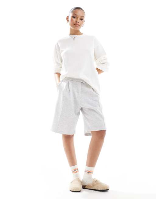 ASOS DESIGN oversized long sleeve waffle knit t-shirt in cream