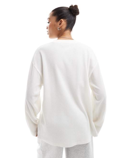 ASOS DESIGN oversized long sleeve waffle knit t-shirt in cream