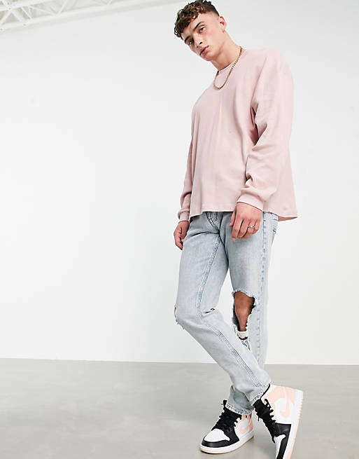 T-Shirts & Vests oversized long sleeve waffle t-shirt in washed pink 