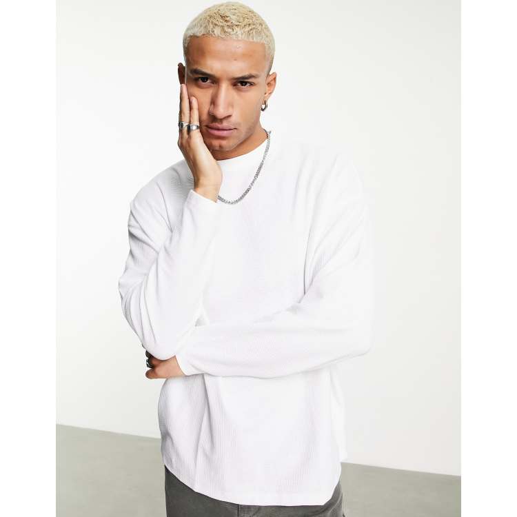 ASOS DESIGN oversized long sleeve waffle t-shirt in white