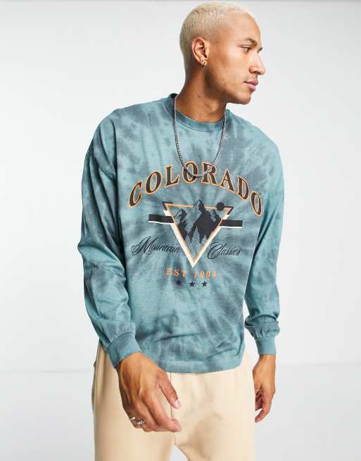 ASOS DESIGN oversized long-sleeved T-shirt in tie0dye with Colorado vintage city print 