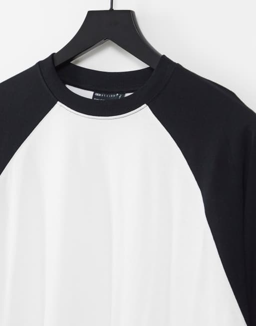 ASOS DESIGN oversized long-sleeved T-shirt with contrast raglan seam in white and black, 3 of 4