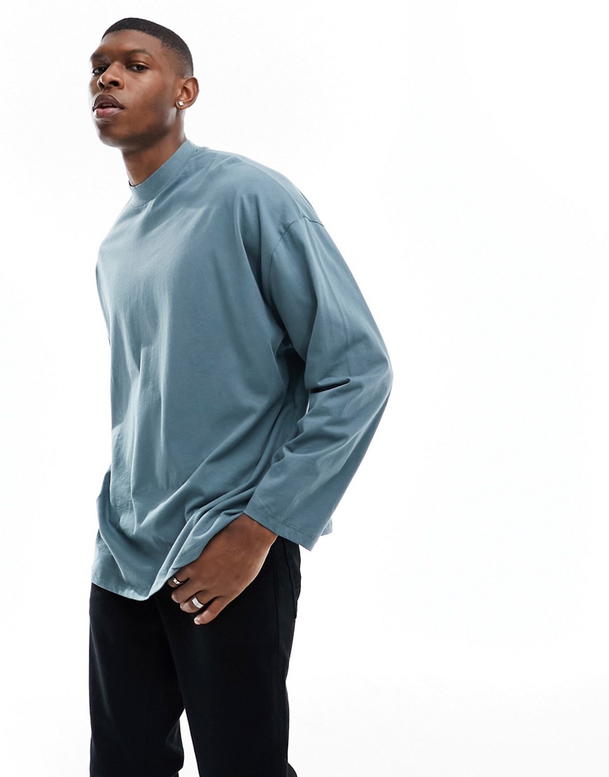 ASOS DESIGN oversized long sleeved t-shirt with turtle neck in green
